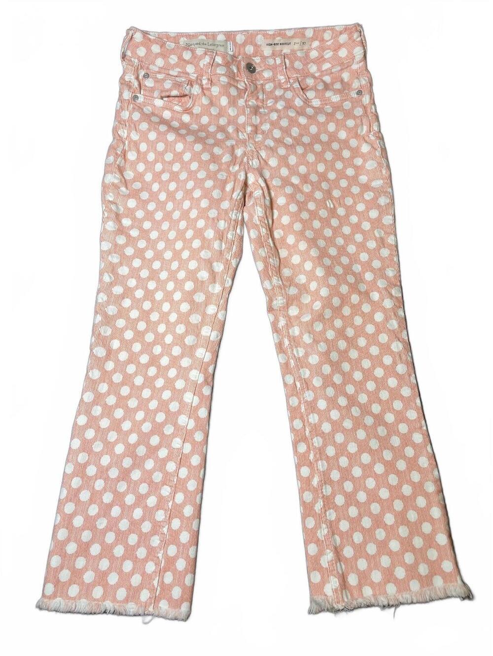 Pilcro and The Letterpress Pink Polka Dot High Rise Fringe Cropped Sz 27-139